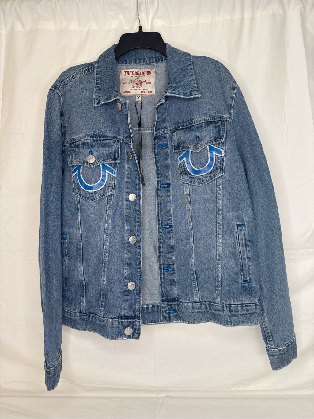 True Religion Trucker Light Blue Denim Jacket With Blue Logo